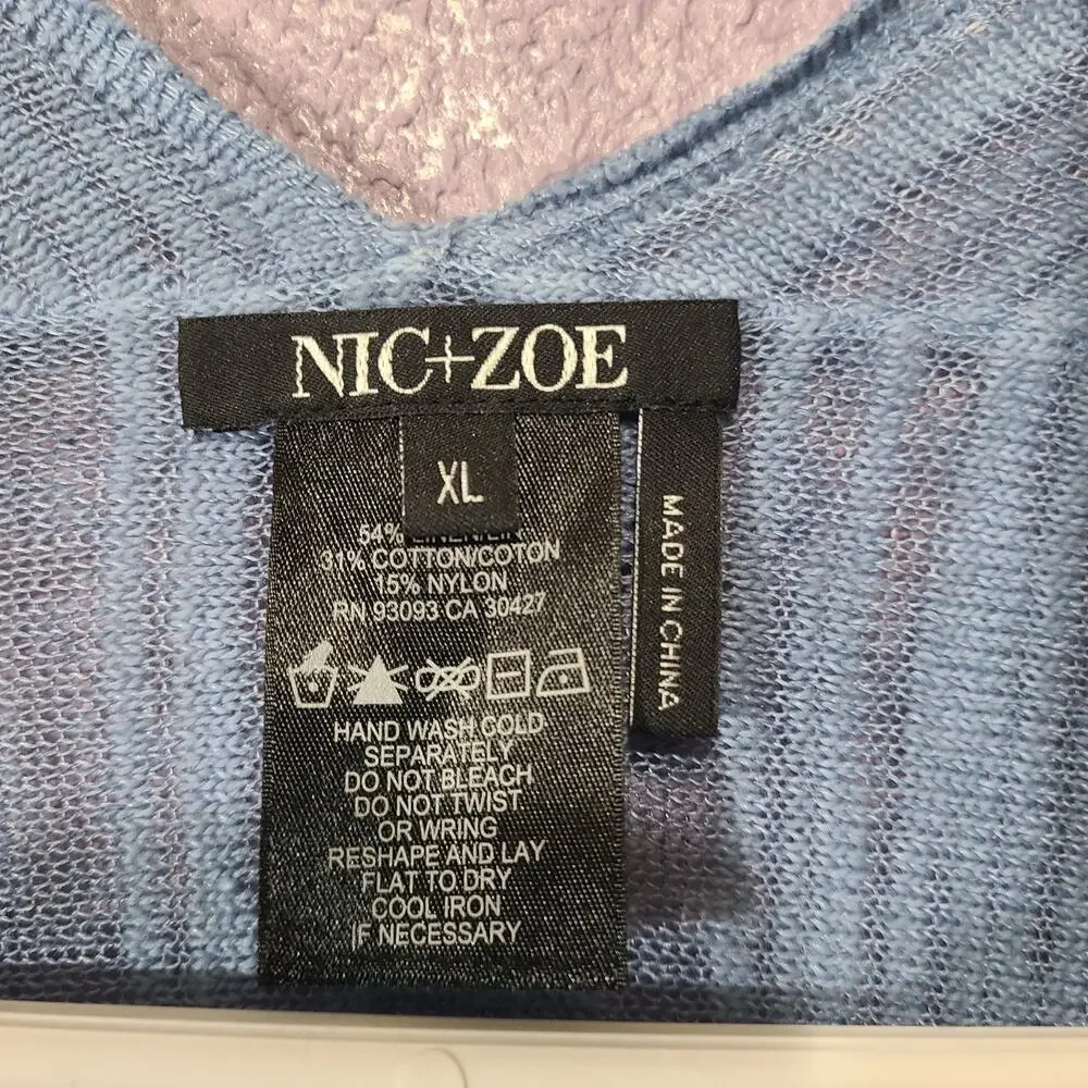Nic & Zoe Denim Blue Hi Lo Handkerchief Open Knit Boho Cardigan Womens XL Blue - Picture 2 of 5